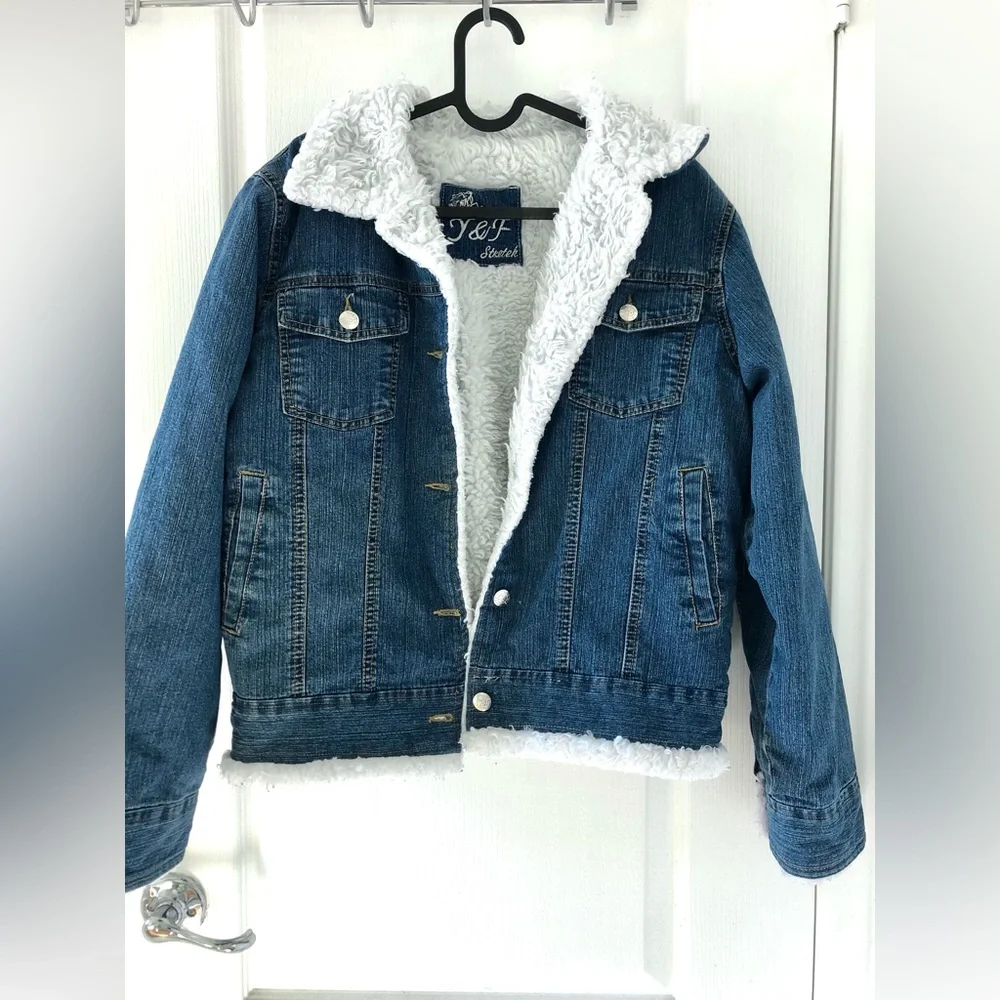Blue Jean Jacket with White Sherpa Lining - Picture 1 of 4